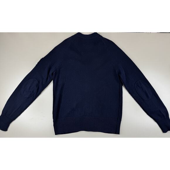 American Eagle Mens Wool Blend Cardigan Sweater L Navy Blue Elbow Patches Preppy - Picture 11 of 13